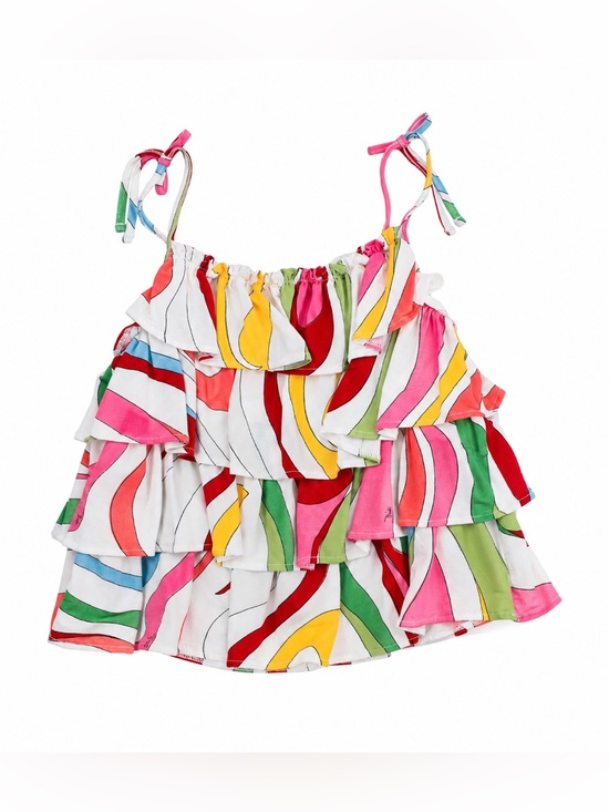 Other - Emilio Pucci Girls Signature Print Tiered Ruffle Top Size 12Y Multicolor NWT